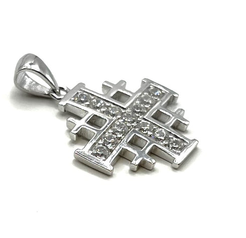 Sterling Silver With Stone Jerusalem Cross Pendant
